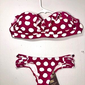Magenta Polka Dot Brazilian Bikini Set